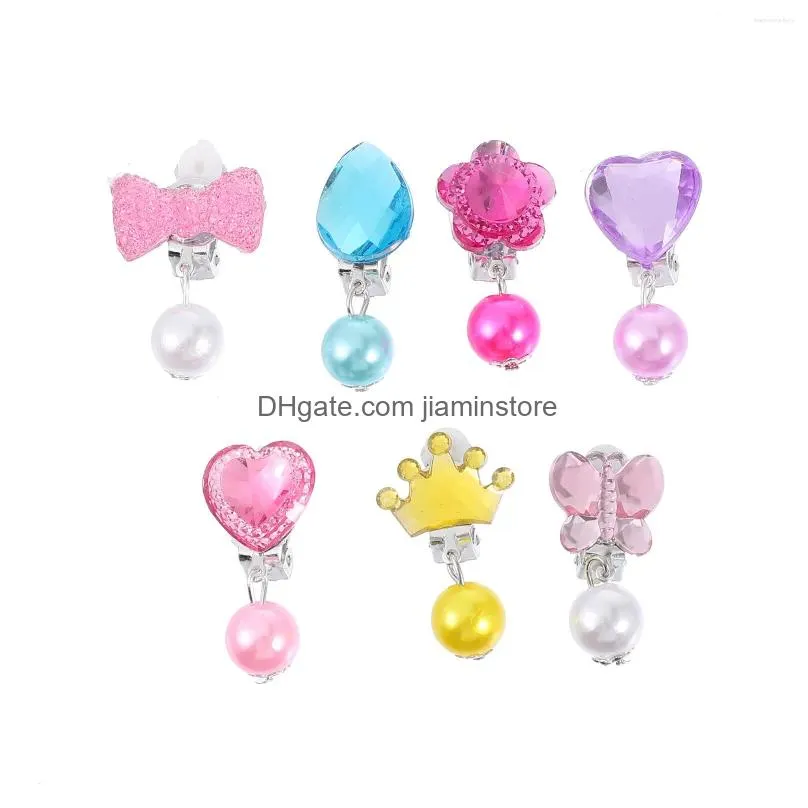 Clip-On & Screw Back Backs Earrings 7 Pairs Toddler Hoop Girls Flower Women Princess Fake Metal Clip Drop Delivery Jewelry Earrings Dh09D