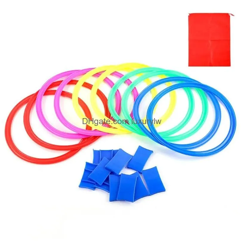 Camp Furniture Outdoor Kids Funny Physical Training Sport Toys Lattice Jump Ring Set Game With 10 Hoops Games Intelligence Developmen Othrl