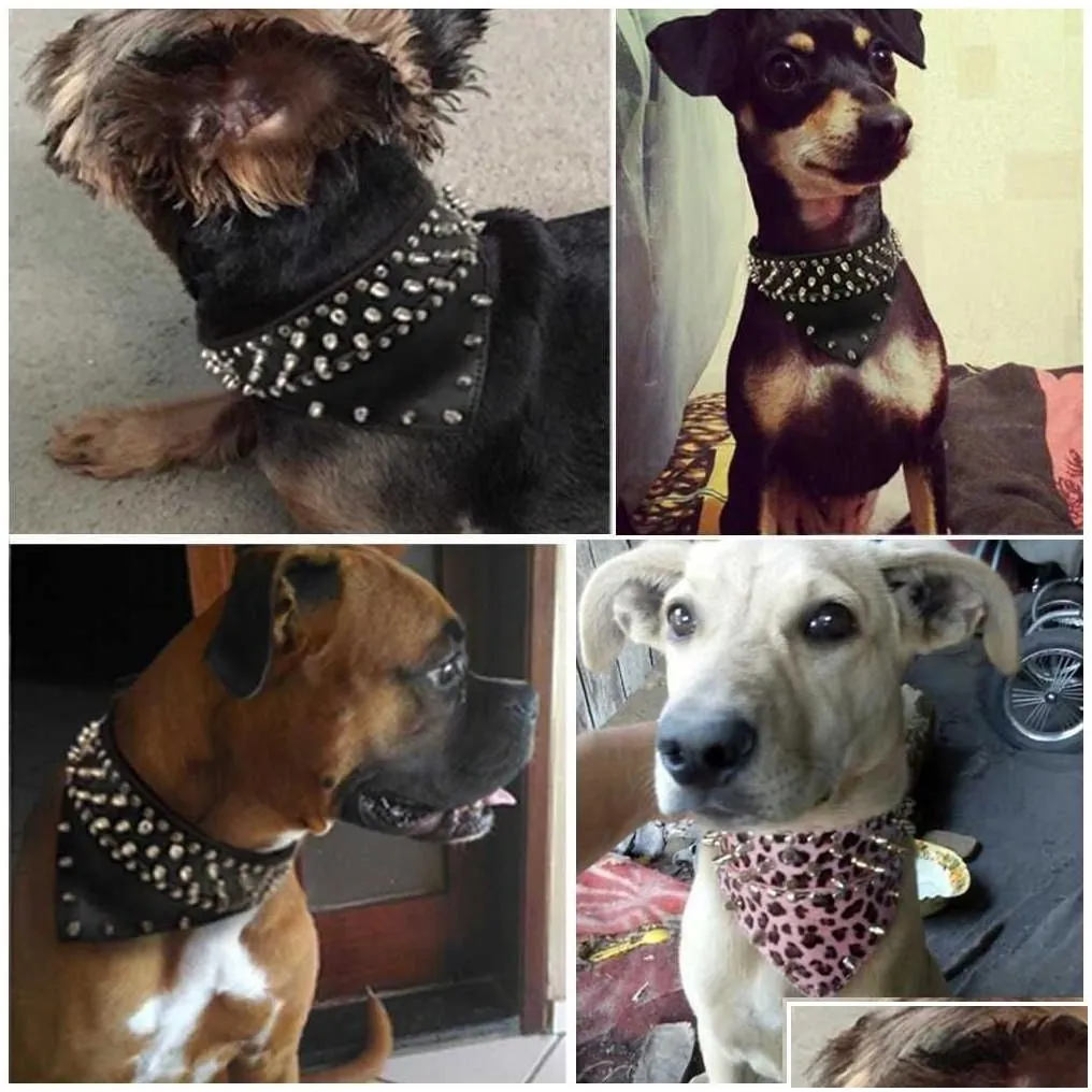 Dog Collars & Leashes Dog Collars Leashes 2 Wide Pet Bandana Leather Spiked Studded Collar Scarf Neckerchief Fit For Medium Large Dogs Dhog3