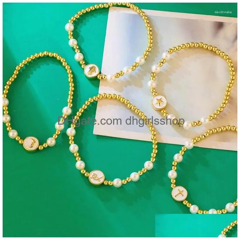 Chain Link Bracelets 5Pcs European And American Fashion Simple Niche Design Ins Wind Pearl Bracelet Female Cross Star Moon Elastic Gi Dhuwq