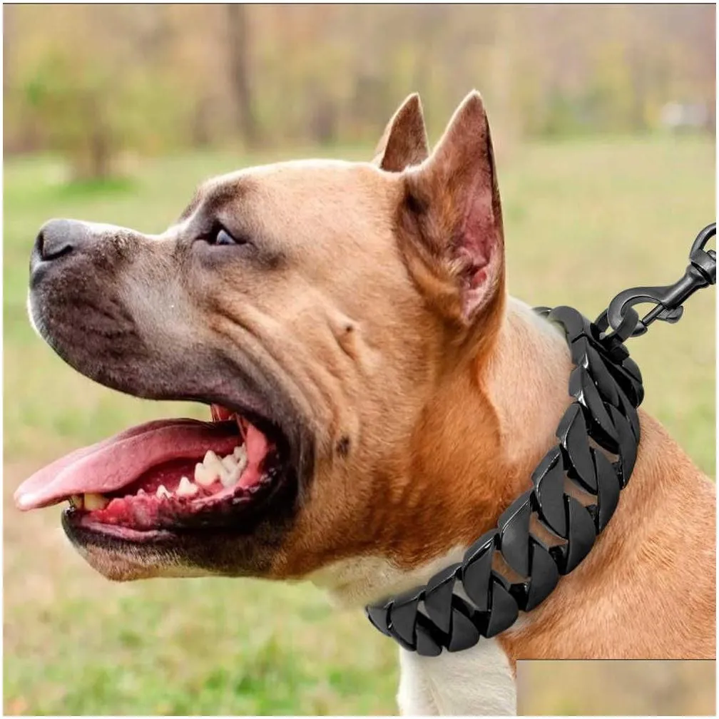 Dog Collars & Leashes Stainless Steel Dog Chian Collar Strong Pet Slip Choke Rhinestone Collars For Medium Large Dogs Drop Delivery Ho Dhpyf