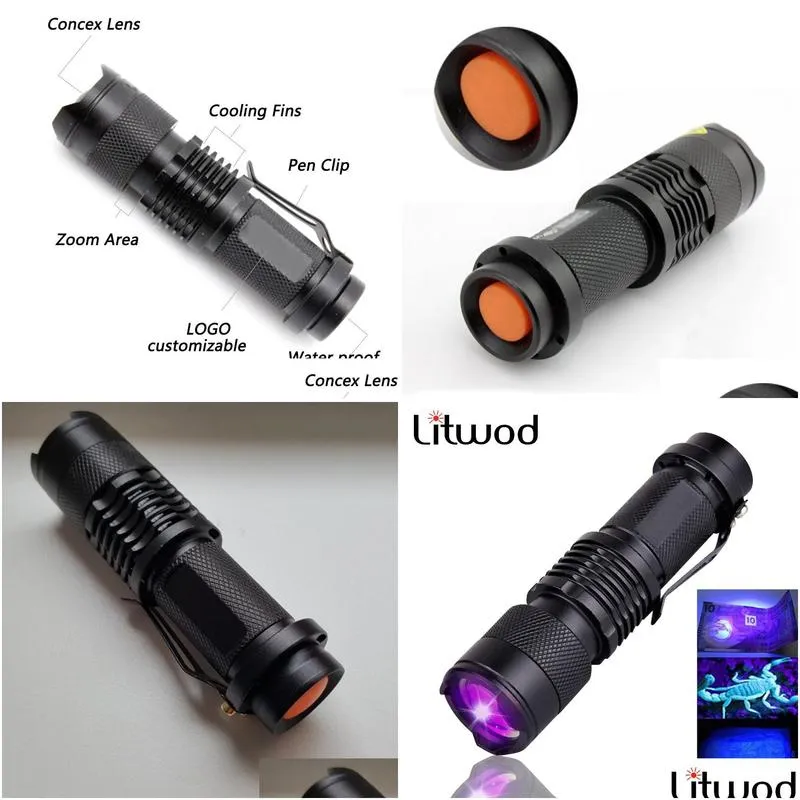 uv light mini penlight q5 led flashlight torch waterproof 3 modes zoomable adjustable focus lantern portable bulbs litwod sk68