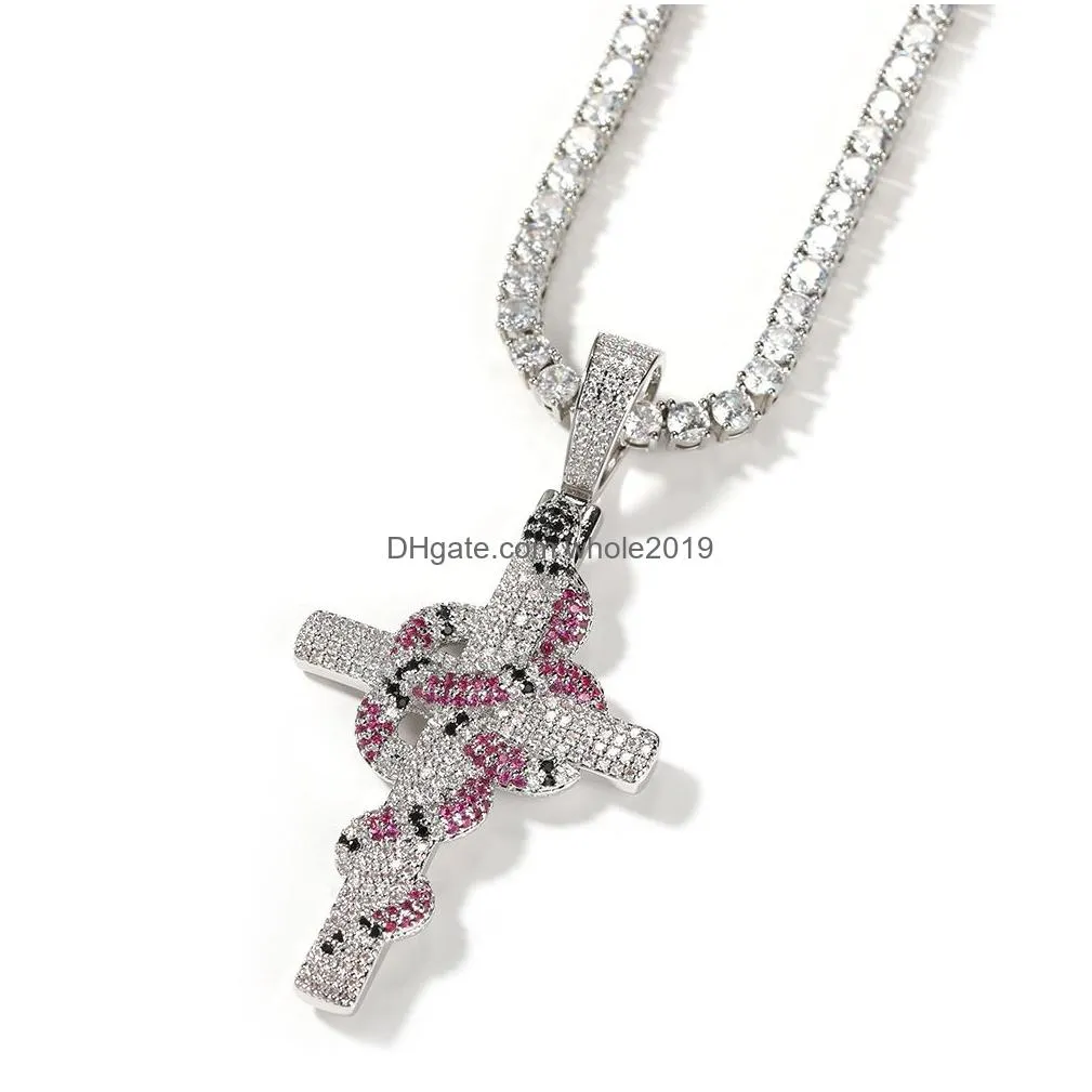 Pendant Necklaces Iced Out Cross Pendant Necklaces Retro Snake Necklace Fashion Mens Hip Hop Jewelry Drop Delivery Jewelry Necklaces P Dhwyx