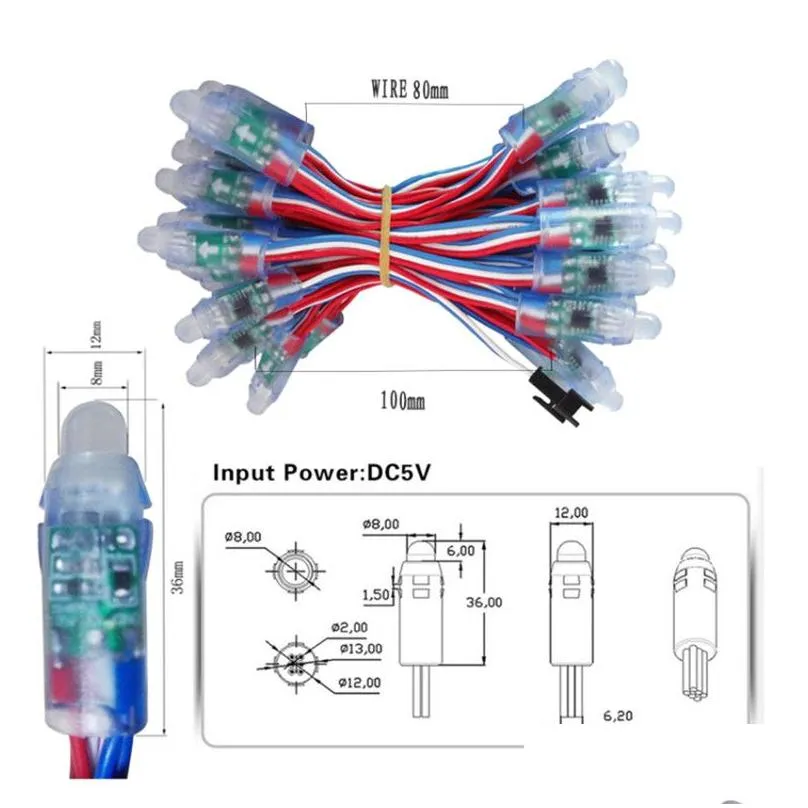 50pcs 12mm ws2811 full color led pixel light module dc 5v ip68 waterproof rgb 2811 1903 ic digital