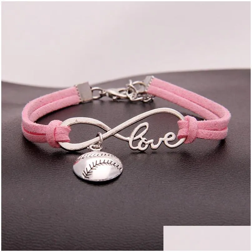 American Softball Infinity Bracelets For Women Men Love Baseball Charm Veet String Rope Wrap Bangle Fashion Sports Jewelry Gift Drop Dhy1Y