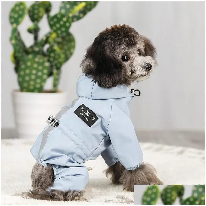 dog apparel reflective raincoat night walk rain coat for small dogs waterproof clothes chihuahua labrador jumpsuit hooded