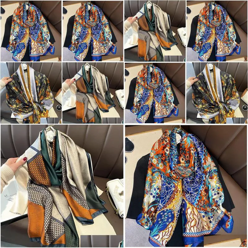 Scarves High Quality Silk Scarf Fashion Print Pattern Ladies Collar 180X90Cm Designer Scarfs Women Outdoor Beach Shawl Scarves Drop De Dhj3U