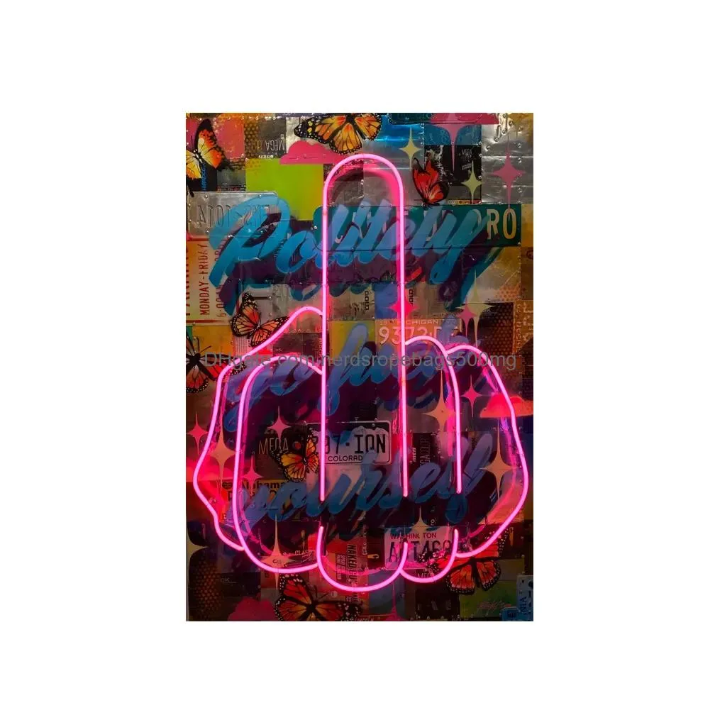 Paintings Abstract Street Art Middle Finger Canvas Painting Vintage Iti Posters And Print Wall Picture For Living Room Home Drop Deliv Dhe2D