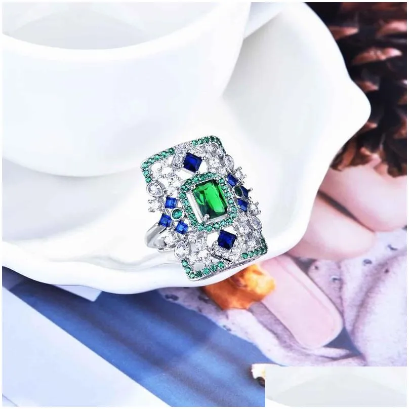 Cluster Rings Yaonuan Luxury Vintage Pave Setting Zircon Sparkling Ring For Women Adjustable Finger Accessories Party Fashion Jewelry Dh5Md