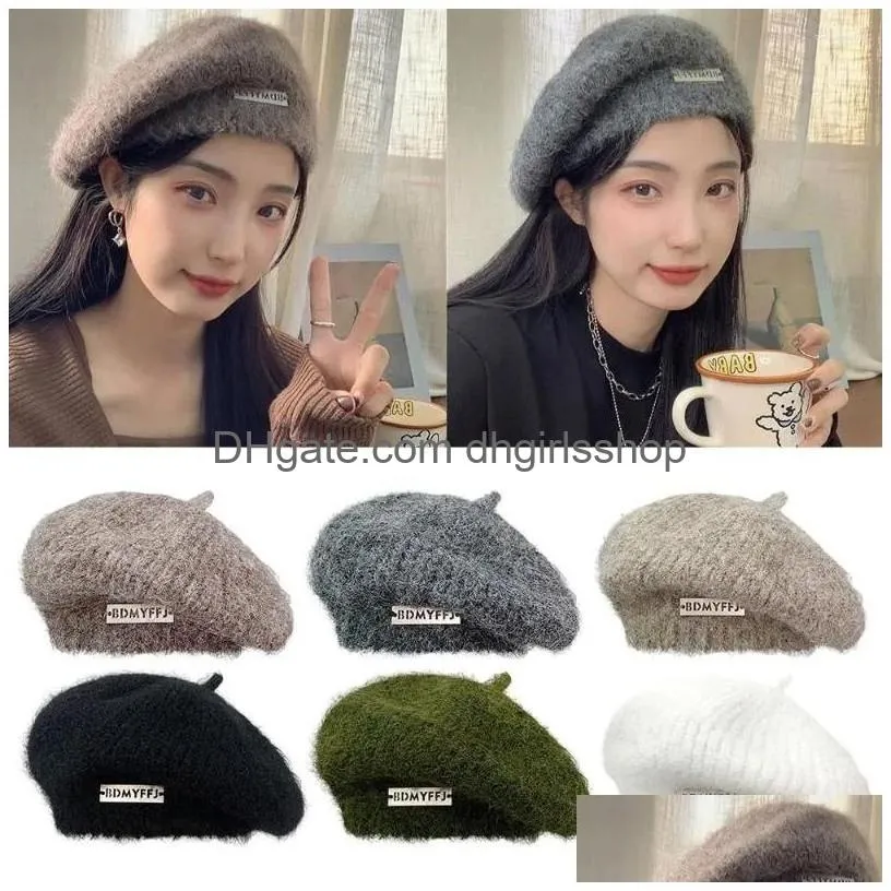 Berets P Painter Hat Vintage Solid Color Warm Knitted Beret Woolen Thread Drop Delivery Dh85L