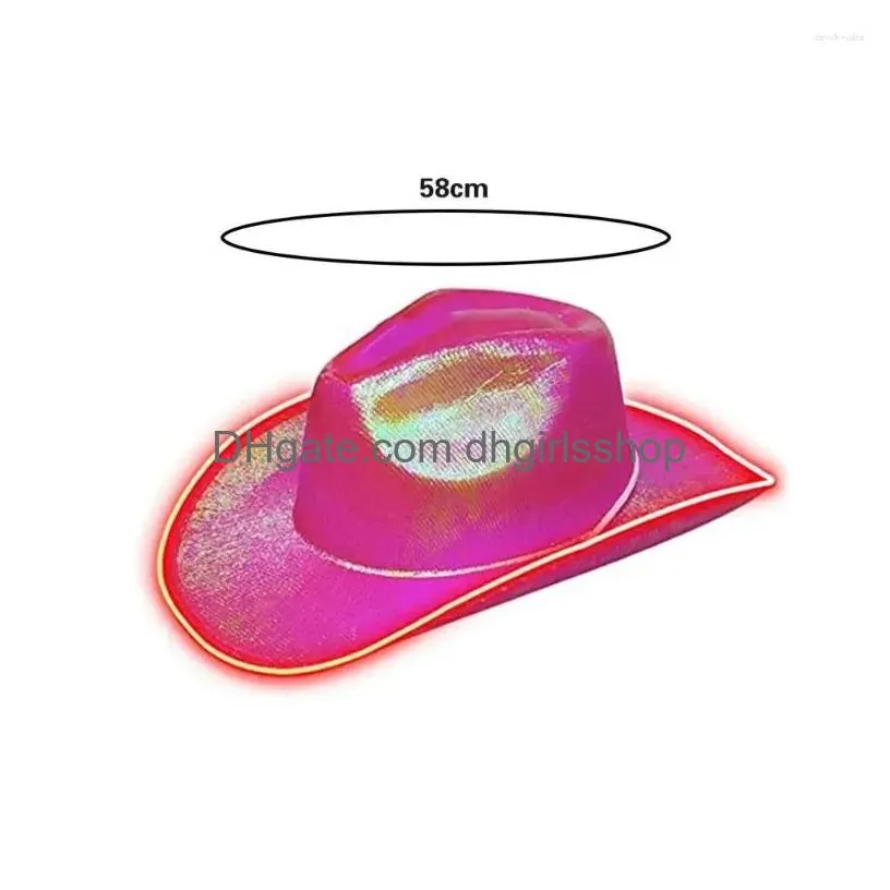 Berets Led Cowgirl Hat Lightweight Halloween Decorative Po Props Chic Holographic Light Jazz Drop Delivery Dhgz3