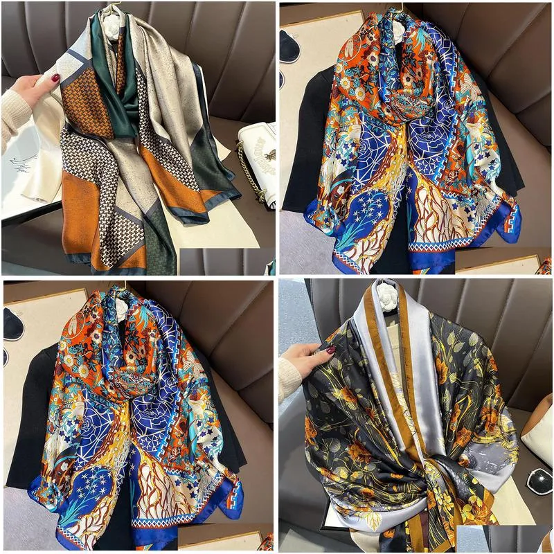 Scarves High Quality Silk Scarf Fashion Print Pattern Ladies Collar 180X90Cm Designer Scarfs Women Outdoor Beach Shawl Scarves Drop De Dhj3U