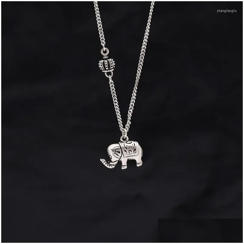 Pendant Necklaces Womens Retro Sier Color Personality Elephant Hipster Necklace Fashion Trend Street Style Jewelry Xl1165 Drop Delive Otdq9