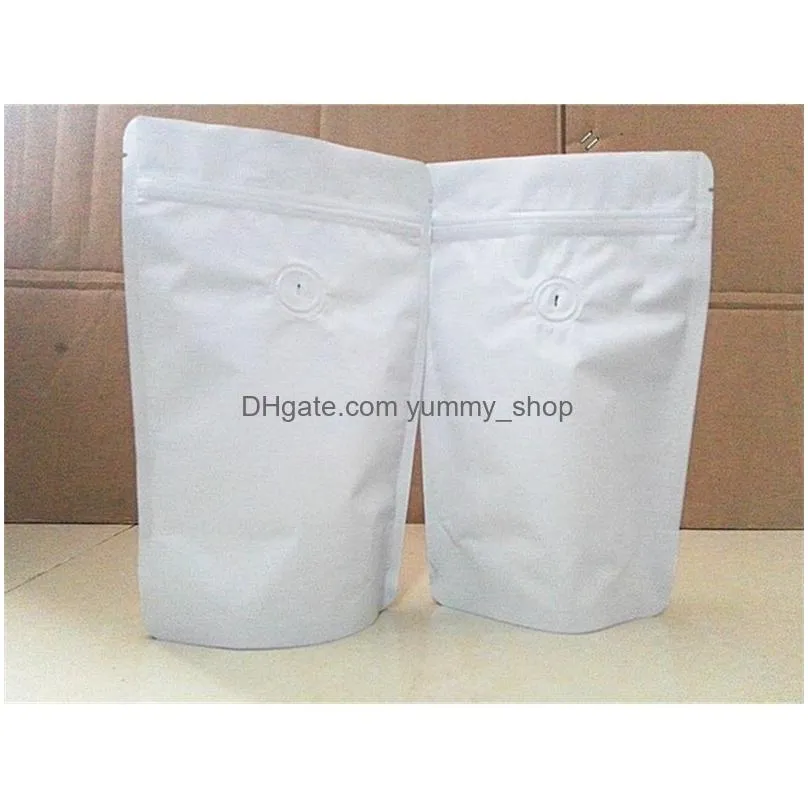 50pcs matt black white stand up aluminum foil valve ziplock bag coffee beans storage bag one-way valve moistureproof pack bags 201340g