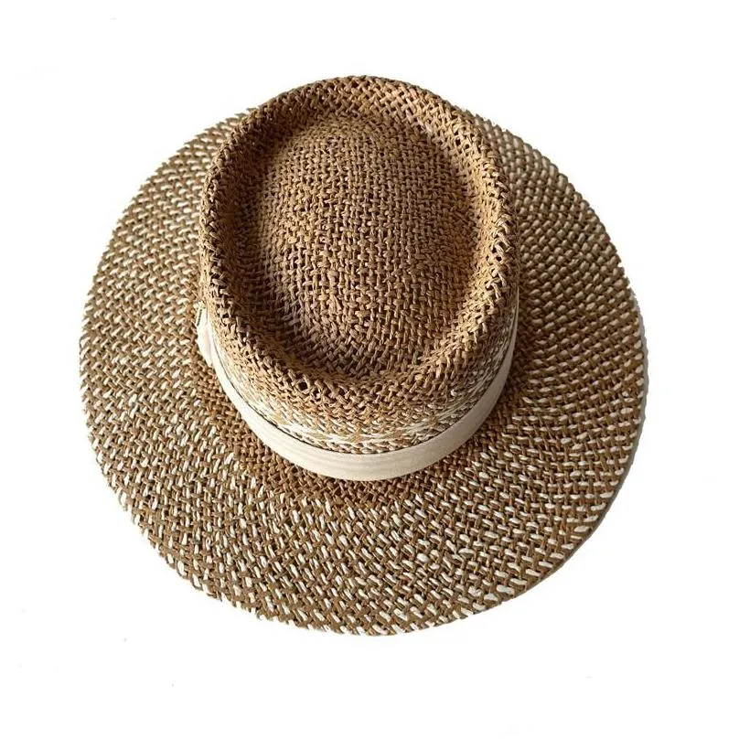 Wide Brim Hats Summer St Hat Fashion Casual Panama Beach Fedora Breathable Sun For Womenwide Drop Delivery Dhw1J