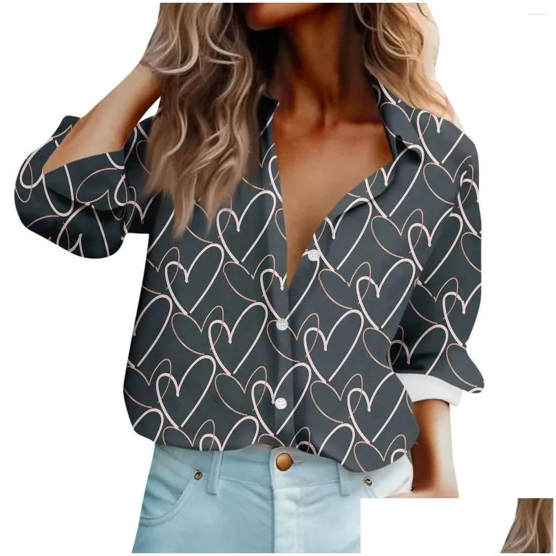 women`s hoodies shirt blouse valentine`s day love print button long sleeve casual basic collar regular top shirts & blouses
