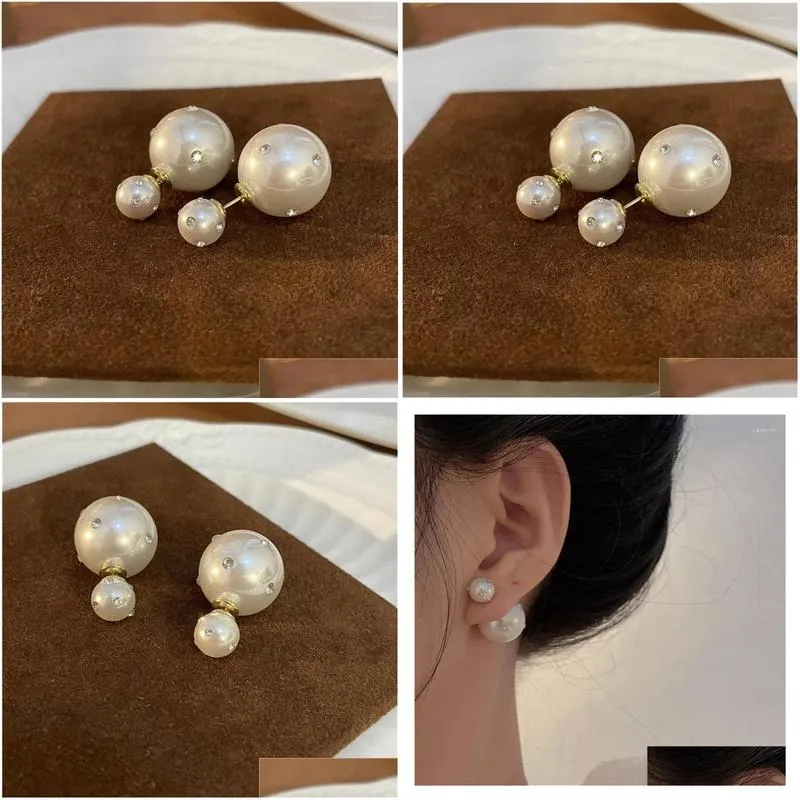 stud earrings classic double side simulated crystal pearl for women gift luxury designerjewelry