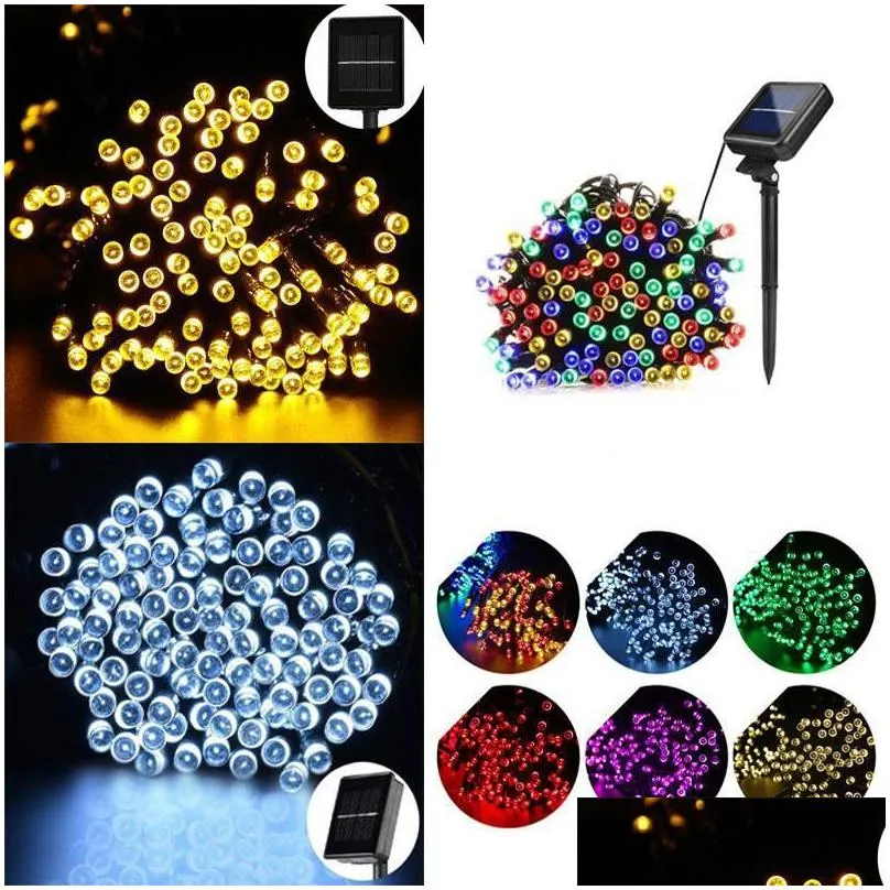 dhs 7m 12m 22m solar lamps led string lights 100/200 leds outdoor fairy holiday christmas party garlands solar lawn garden lights