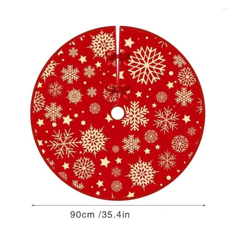 christmas decorations 90cm xmas tree bottom decor mat snowflake pattern red printed decoration indoor outdoor