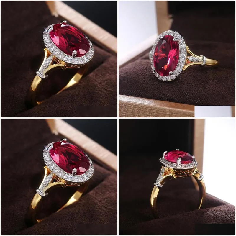 Cluster Rings Big Oval Shaped Rose Red Cubic Zirconia Women Luxury Ladies Jewelry For Party Mothers Gift Brilliant Cz Drop Delivery Dhl9I