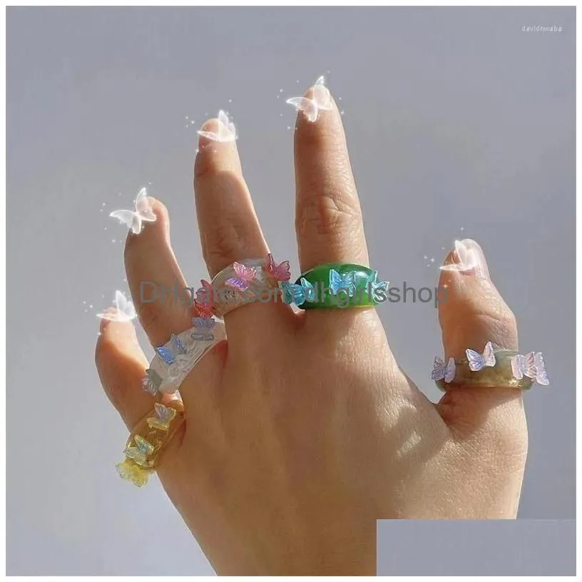 Cluster Rings 2023 Trendy Colorf Acrylic Butterfly For Women Fashion Girls Friendship Gifts Vintage Travel Resin Jewelry Drop Deliver Dhl4T