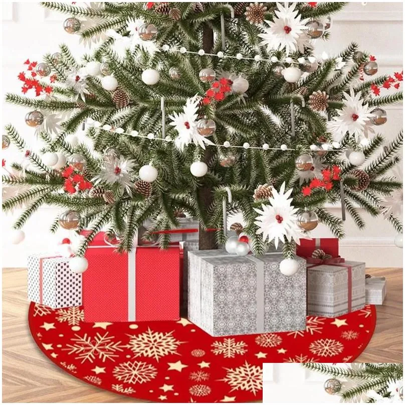 christmas decorations 90cm xmas tree bottom decor mat snowflake pattern red printed decoration indoor outdoor