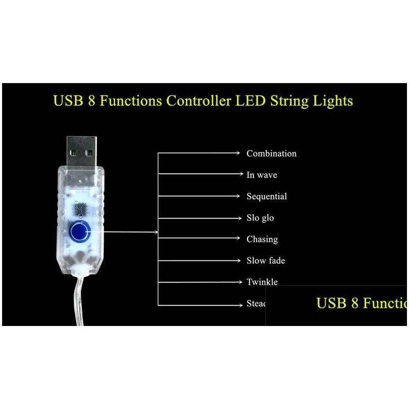 5m 10m led string lights usb 8 function sliver wire remote control fairy lights led christmas lights wedding party holiday decoration