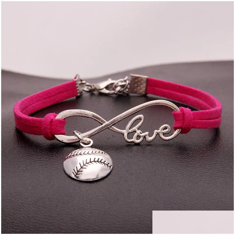 American Softball Infinity Bracelets For Women Men Love Baseball Charm Veet String Rope Wrap Bangle Fashion Sports Jewelry Gift Drop Dh5P3