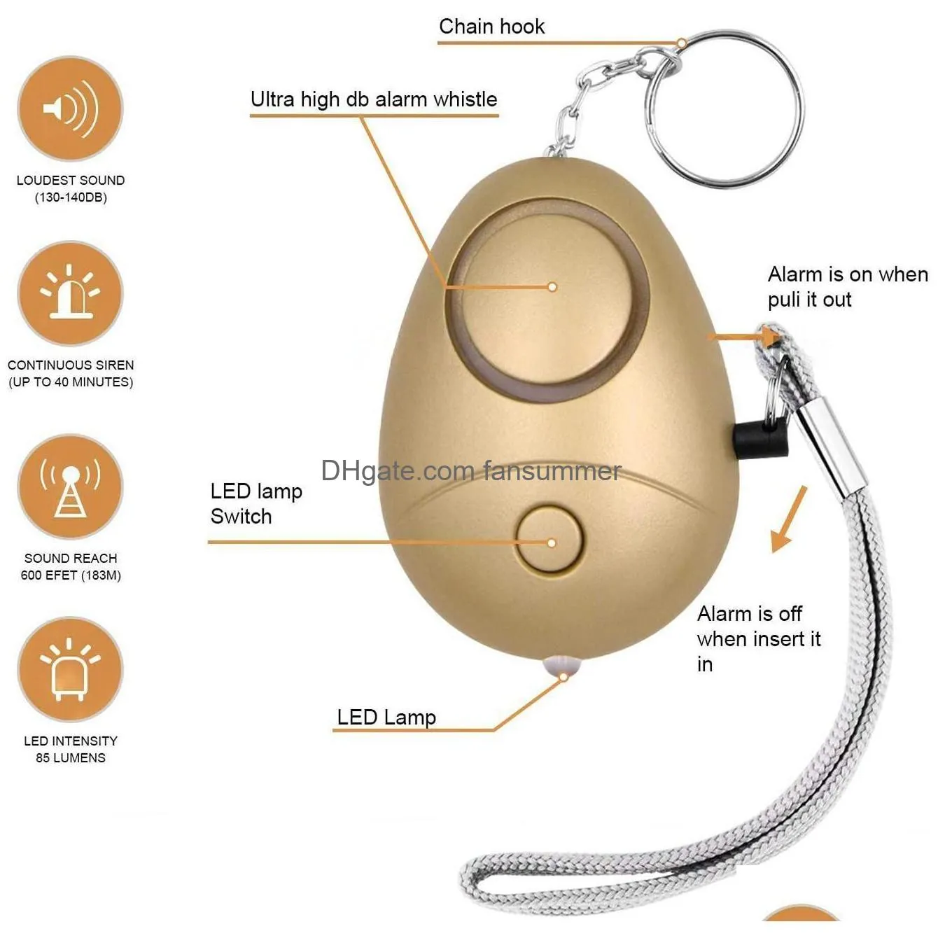 Anti-Lost Alarm Wholesale 100X Personal Alarm Girl Women Old Man Security Protect Alert Safety Scream Loud Keychain 130Db Egg Ship By Dhpes