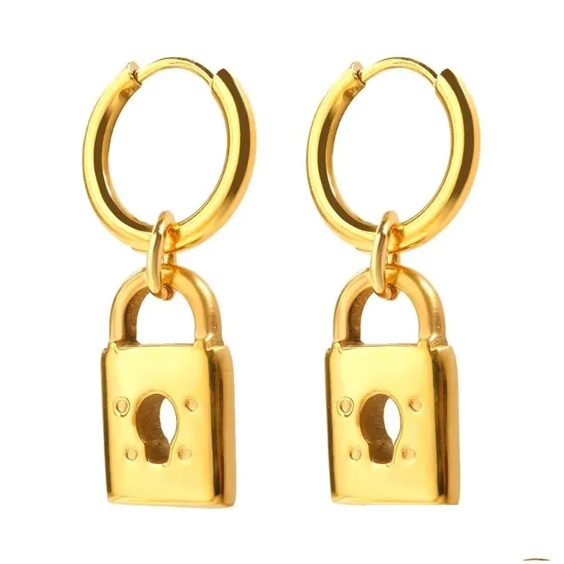 stud earrings jinhui stainless steel padlock pendant earring keyhole hollow gold color wholesale hip-hop punk for women jewelry gifts