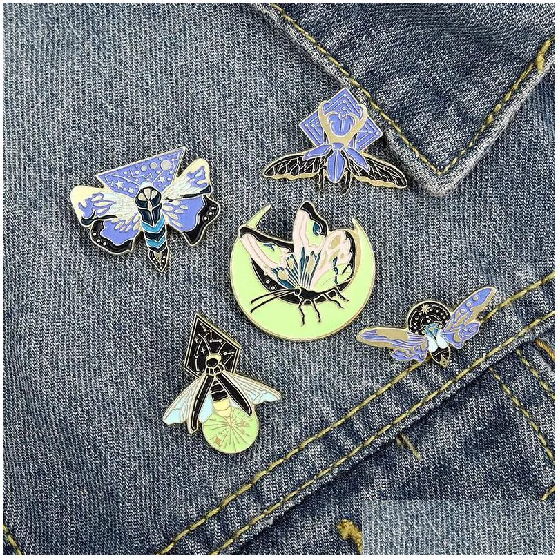 Pins, Brooches Pins Brooches Cartoon Enamel Luminous Brooch Ornaments Insect Moth Animal Firefly Butterfly For Women Kids Halloween G Dhxvm