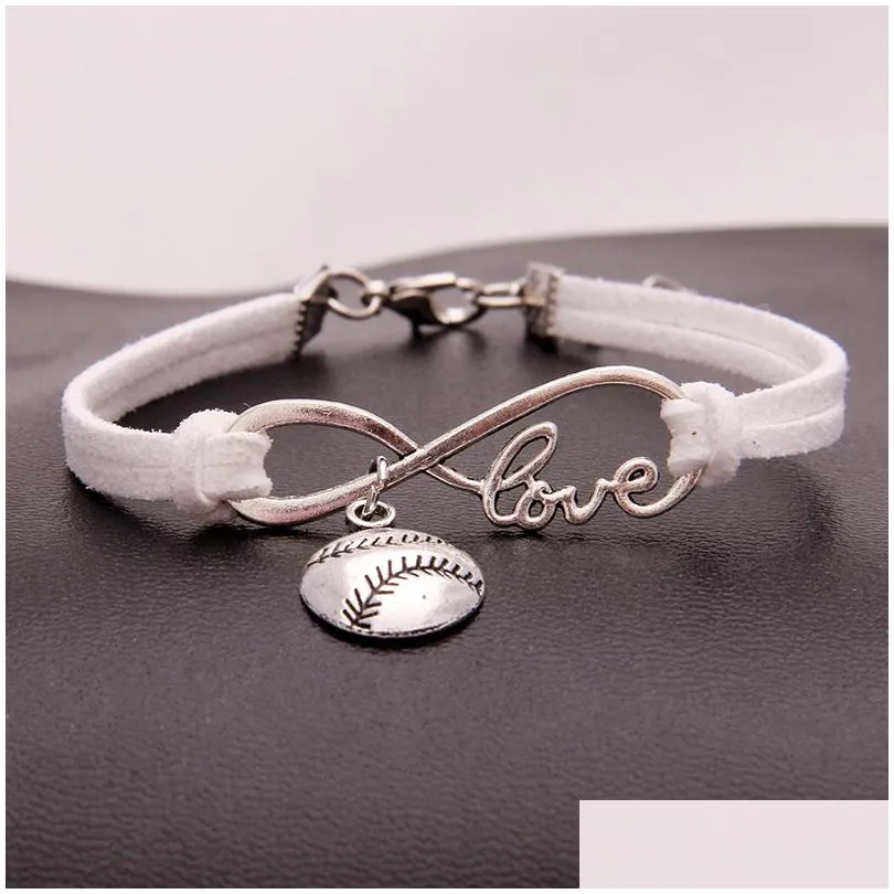 American Softball Infinity Bracelets For Women Men Love Baseball Charm Veet String Rope Wrap Bangle Fashion Sports Jewelry Gift Drop Dhy1Y