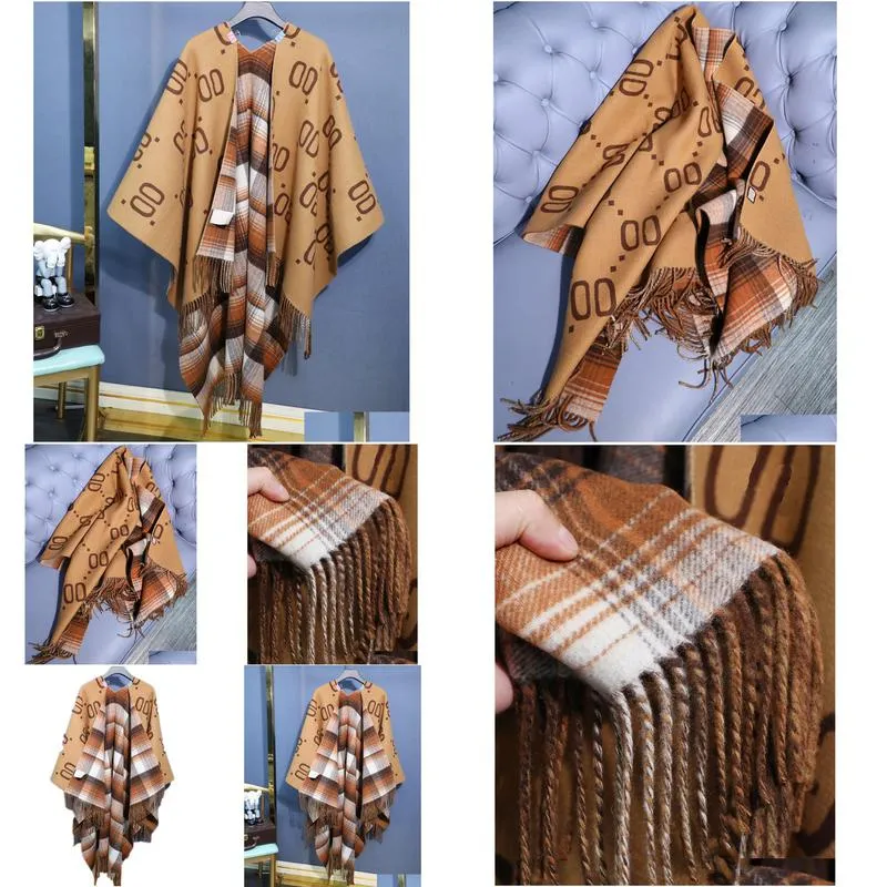 Shawls High End Cashmere Shawl Large G Cape Scottish Style - Double Sided Heavy Work Super Warm Clothing Blanket Mtifunctional Drop De Dhlwh
