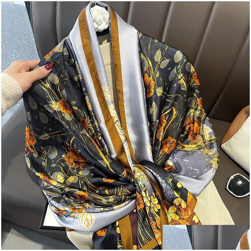 Scarves High Quality Silk Scarf Fashion Print Pattern Ladies Collar 180X90Cm Designer Scarfs Women Outdoor Beach Shawl Scarves Drop De Dhj3U