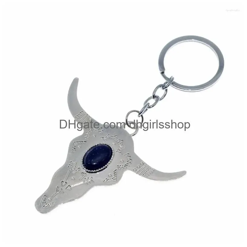 Keychains & Lanyards Keychains Lucky Charm Amet Ox Horn Stone Purse Bag Buckle Pendant For Car Keyrings Key Chains Holder Women Men D Dhtpw
