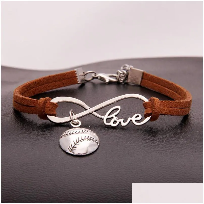 American Softball Infinity Bracelets For Women Men Love Baseball Charm Veet String Rope Wrap Bangle Fashion Sports Jewelry Gift Drop Dhrpd