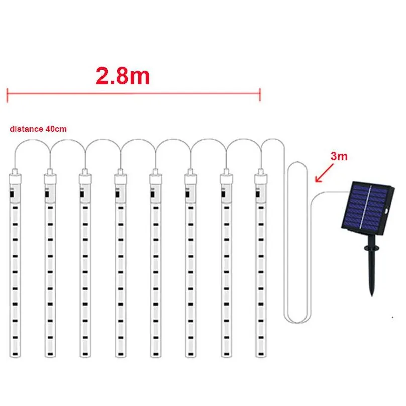 meteor shower string lamp solar powered 8pcs/set christmas light snowfall led strips rain tube 30 50 80cm tubes eu us uk au plug