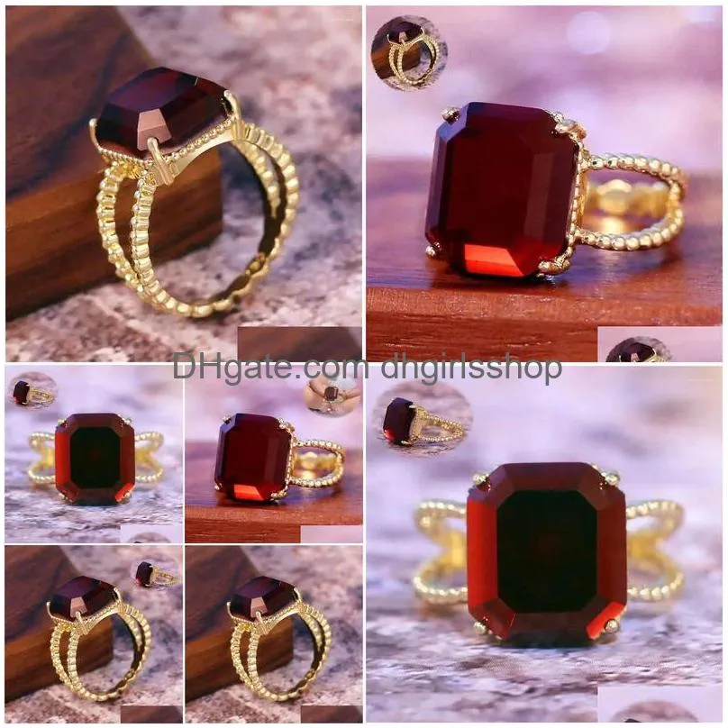 Cluster Rings Wedding Jewelry Size 6-10 Gifts For Women Elegant Vintage Red Square Lady Ring Drop Delivery Dhefg