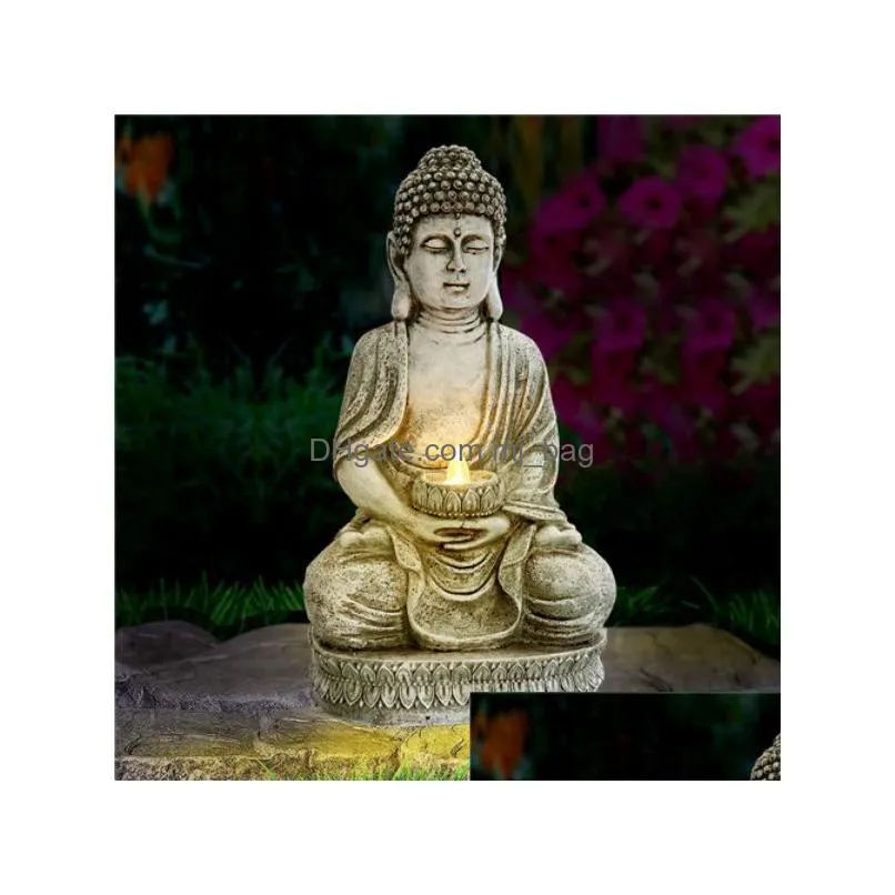 Chinese Style Products Meditating Sitting Buddha Solar Lights Outdoor Garden Patio Statue Drop Delivery Home Garden Arts, Crafts Gifts Dh4Rk