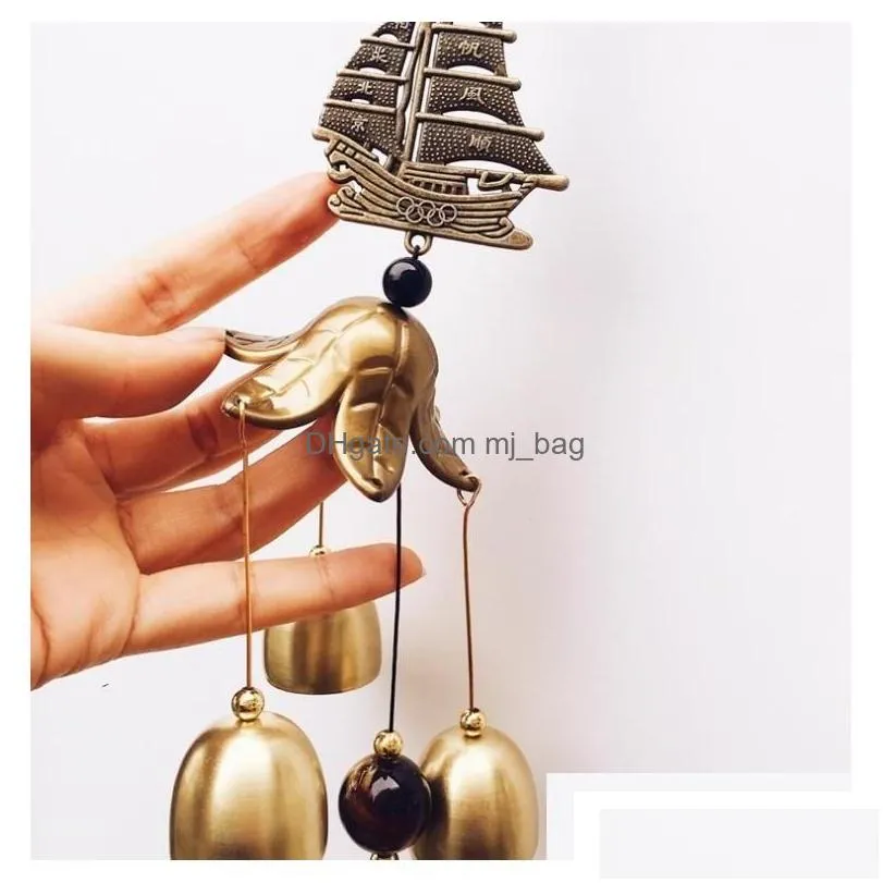Chinese Style Products Lucky Wind Chime Metal Copper Windbell Vintage Dragon Fish Home Garden Patio Hanging Pendants Decoration Drop Dh7En