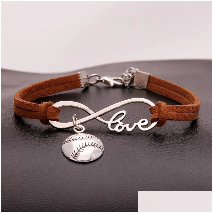 American Softball Infinity Bracelets For Women Men Love Baseball Charm Veet String Rope Wrap Bangle Fashion Sports Jewelry Gift Drop Dh5P3