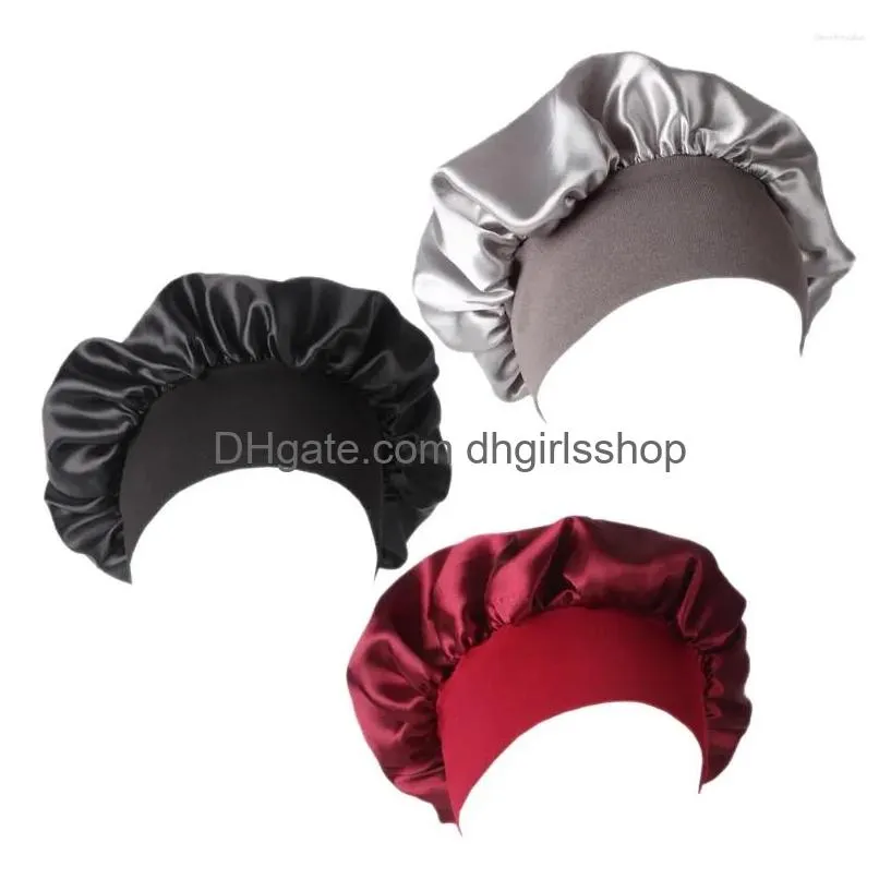 Berets 32 X32Cm Sleep Cap Lady Slee Hair Wrap Miss Stretchy Headbands Drop Delivery Dhjb7