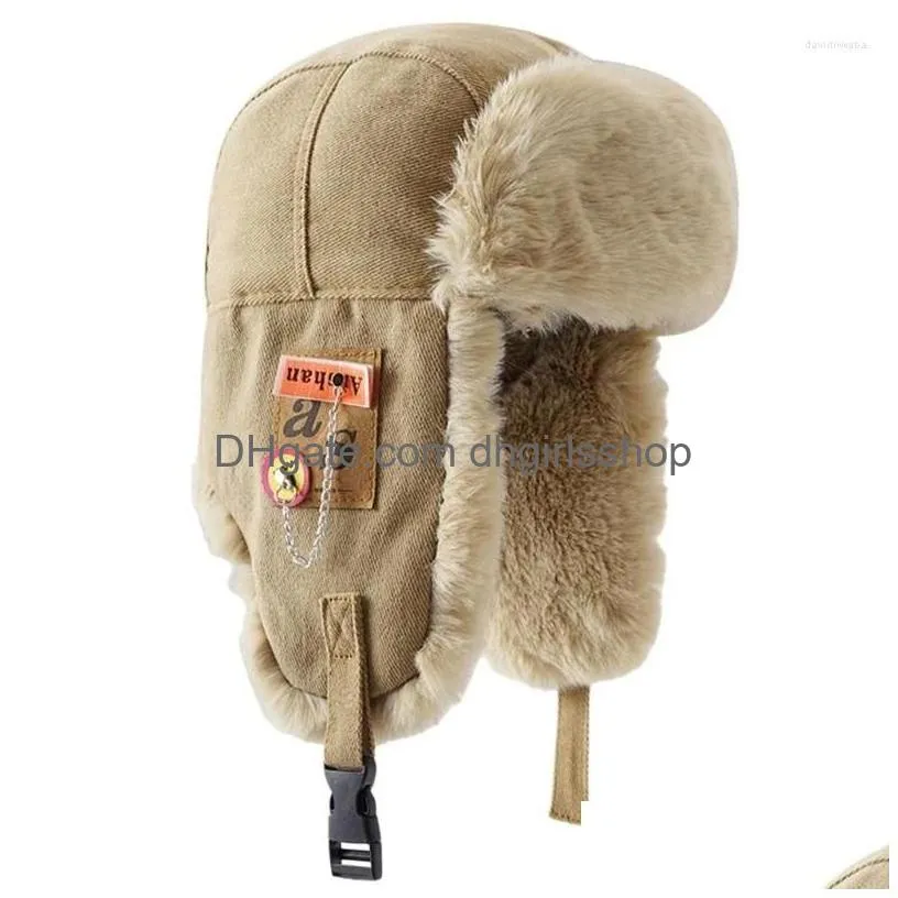 Berets Thicken Inner P Trapper Hat For Adt Teens Cycling Vintage Windproof Beanie Drop Delivery Dhu7F