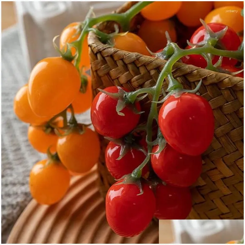 decorative flowers simulation tomatoes artificial cherry fake fruit tomato model vegetable kitchen props wedding party home decor