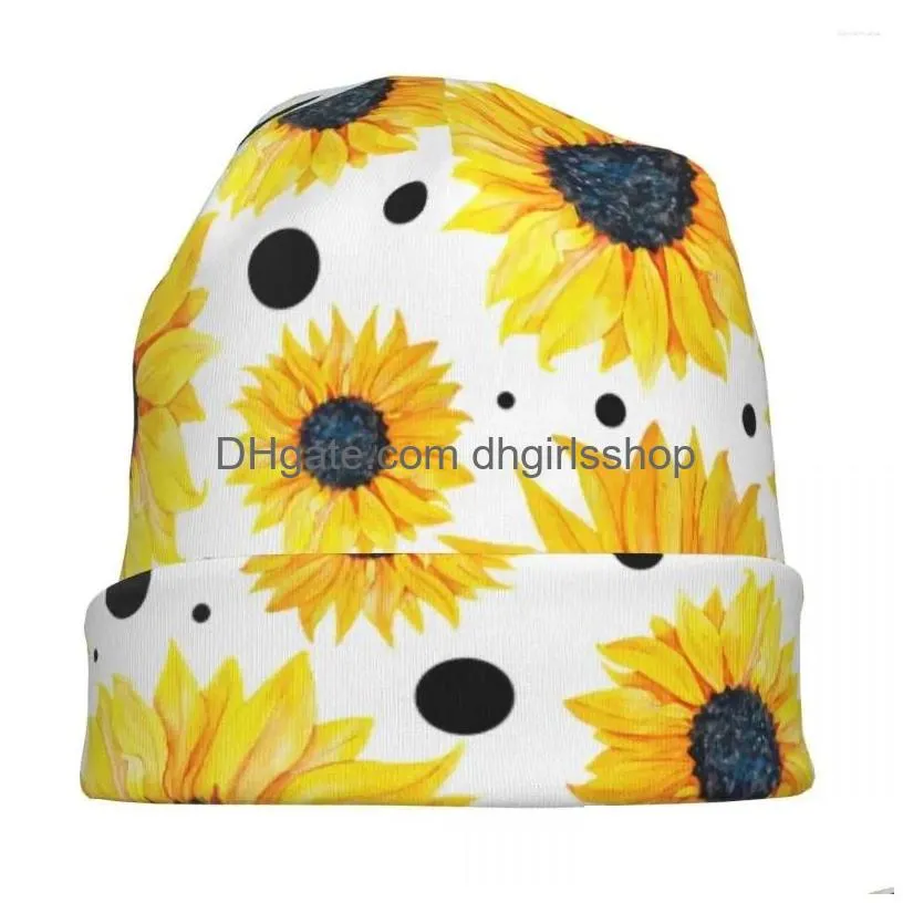 Berets Sunflower Bonnet Hat Knitting Hats Fashion Outdoor Flower Lover Sklies Beanies Uni Summer Head Wrap Caps Drop Delivery Dhc8O