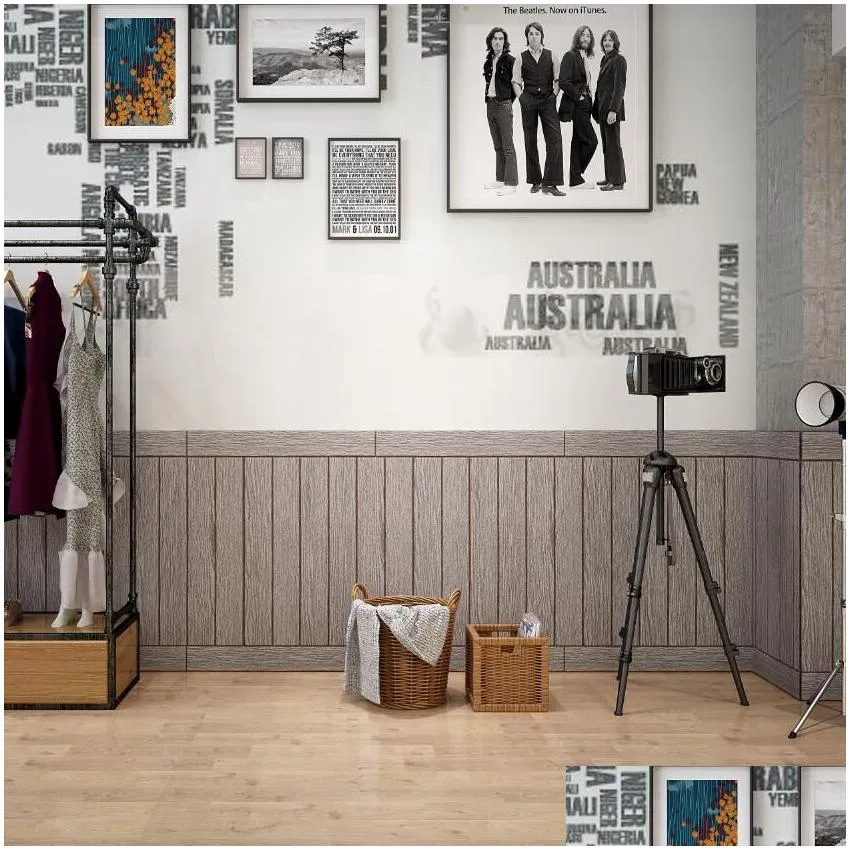 Wall Stickers 3D Wallpaper Self-Adhesive Wall Stickers Wood Grain Skirt Decoration Living Room Foam Anti-Collision Soft Three-Nsional Dhyhq