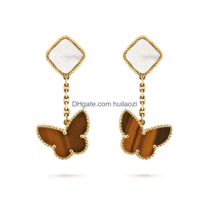 clover studs earring vintage four leaf clover charm stud earrings back mother-of-pearl stainless steel gold studs agate for women wedding jewelry