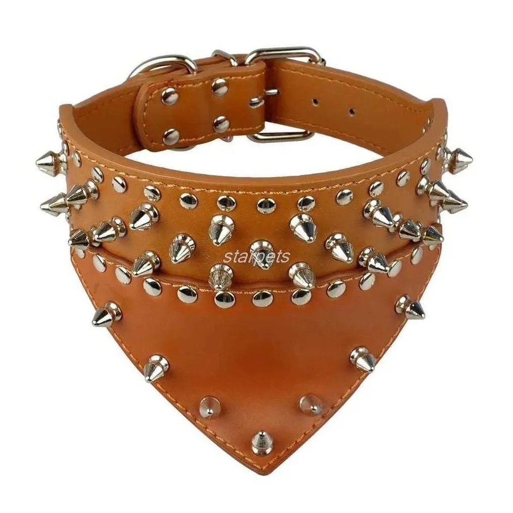 Dog Collars & Leashes Dog Collars Leashes 2 Wide Pet Bandana Leather Spiked Studded Collar Scarf Neckerchief Fit For Medium Large Dogs Dhog3