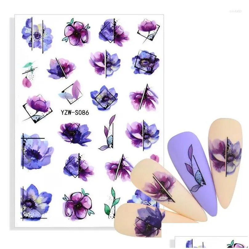 nail stickers ! adhesive decal and sticker flower leaf tree green simple summer diy slider for manicure art decora