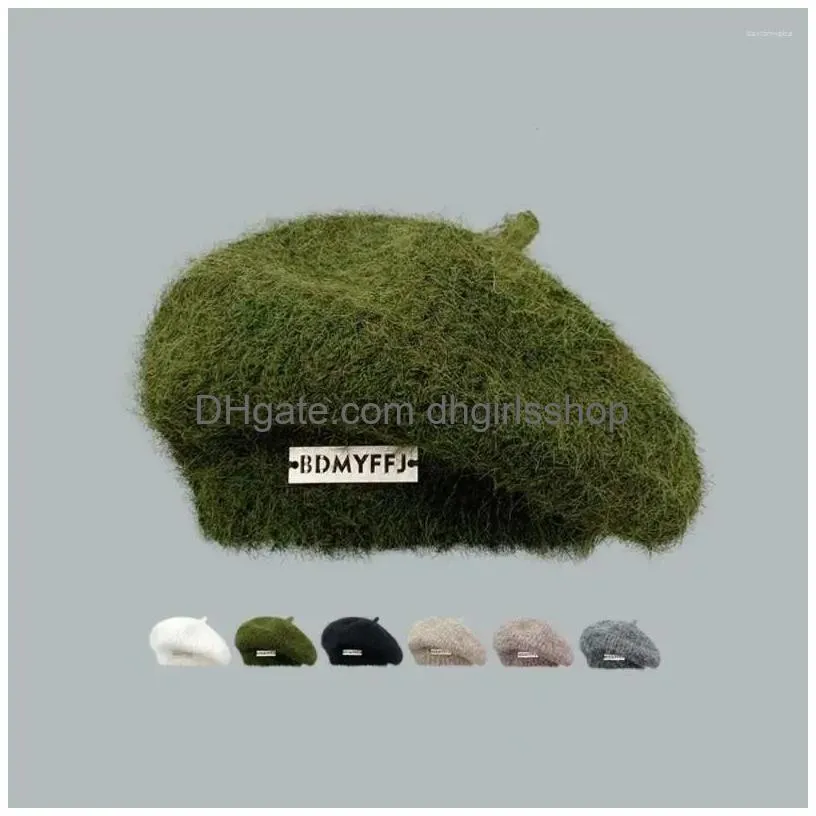 Berets P Painter Hat Vintage Solid Color Warm Knitted Beret Woolen Thread Drop Delivery Dh85L